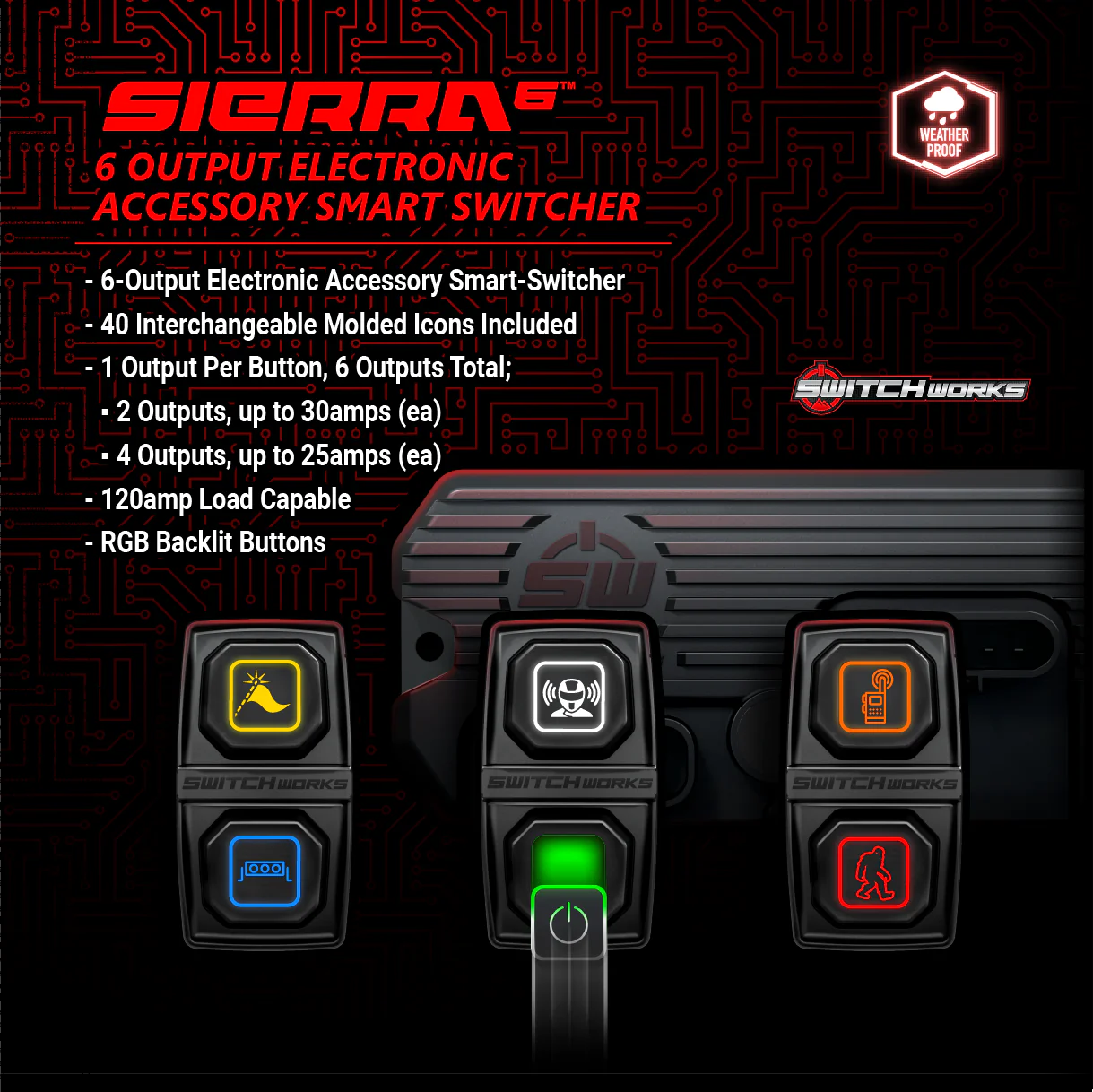SIERRA6, 6-SWITCH, 3-ROCKER ELECTRONIC ACCESSORY SMART SWITCHER - UNIVERSAL