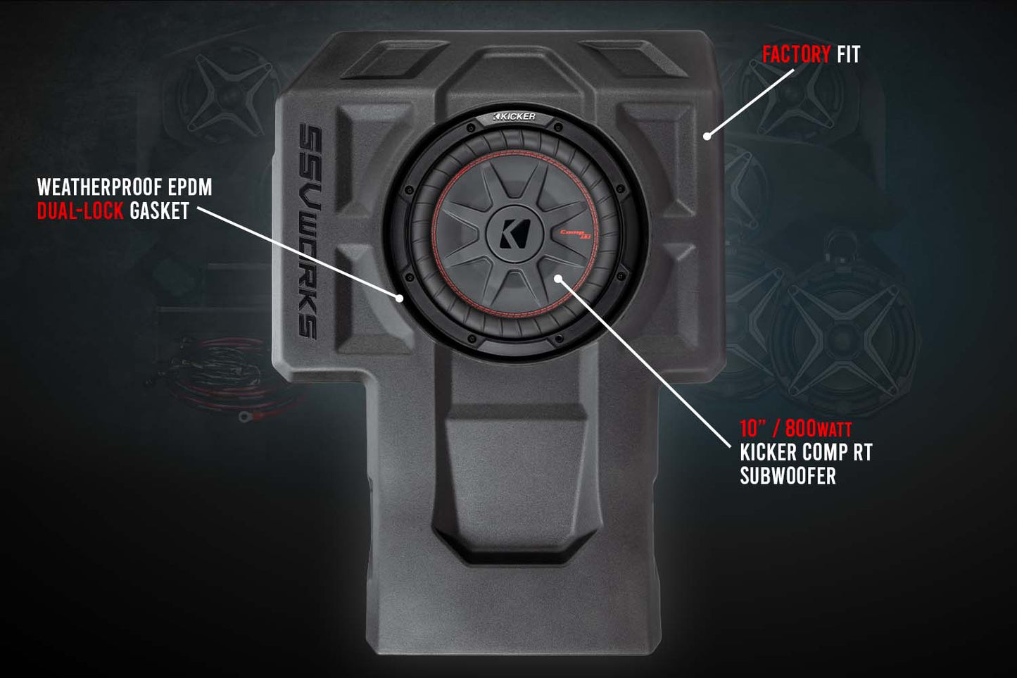 2020-2024 KAWASAKI KRX1000 2-SEATER 10in SUBWOOFER ENCLOSURE