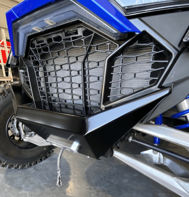 Polaris Pro R Front Bumper Powder Black Right Super Close Up View by AJK Offroad