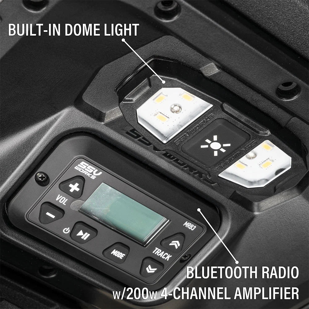 SSV Works 2024-2026 Polaris RZR XP 1000 2-Speaker Overhead Soundbar w/MRB3S Bluetooth Radio and Built-in Dome Light