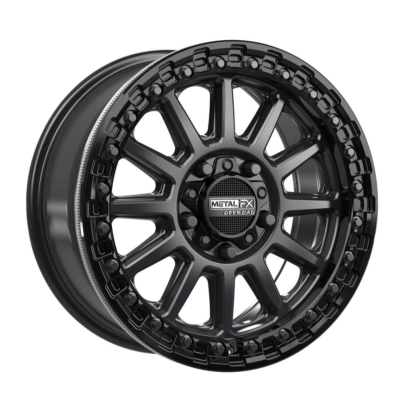 Metal FX Offroad Rampage R Beadlock Wheel – Satin Black w/ Gloss Black Ring
