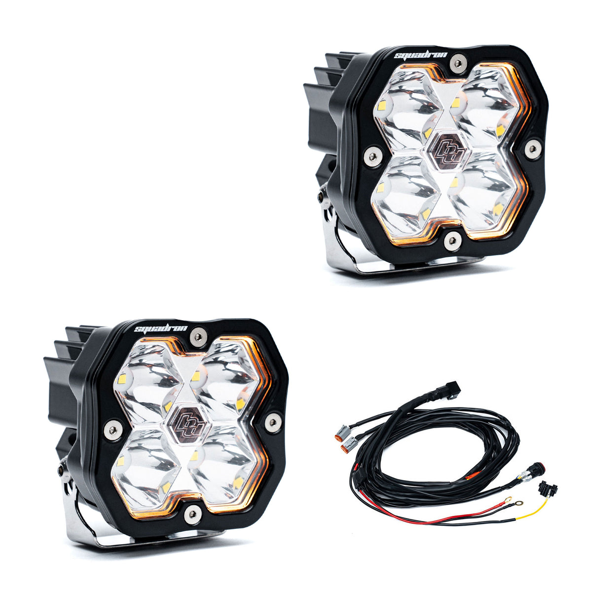 Baja Designs Squadron 2.0 Sport pair — Spot, Clear, with harness