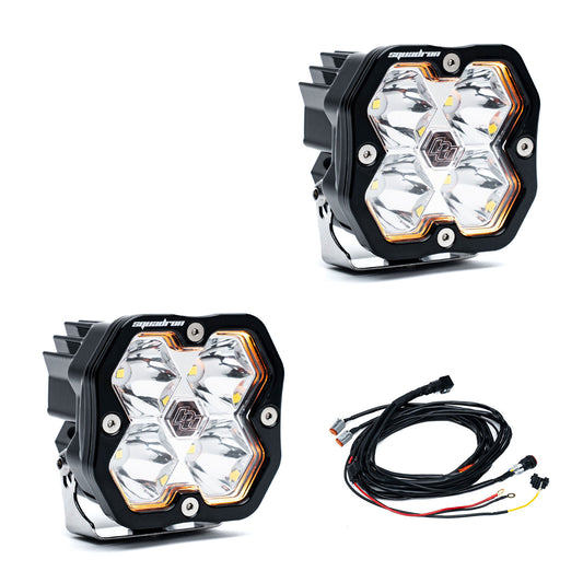 Baja Designs Squadron 2.0 Sport pair — Spot, Clear, with harness