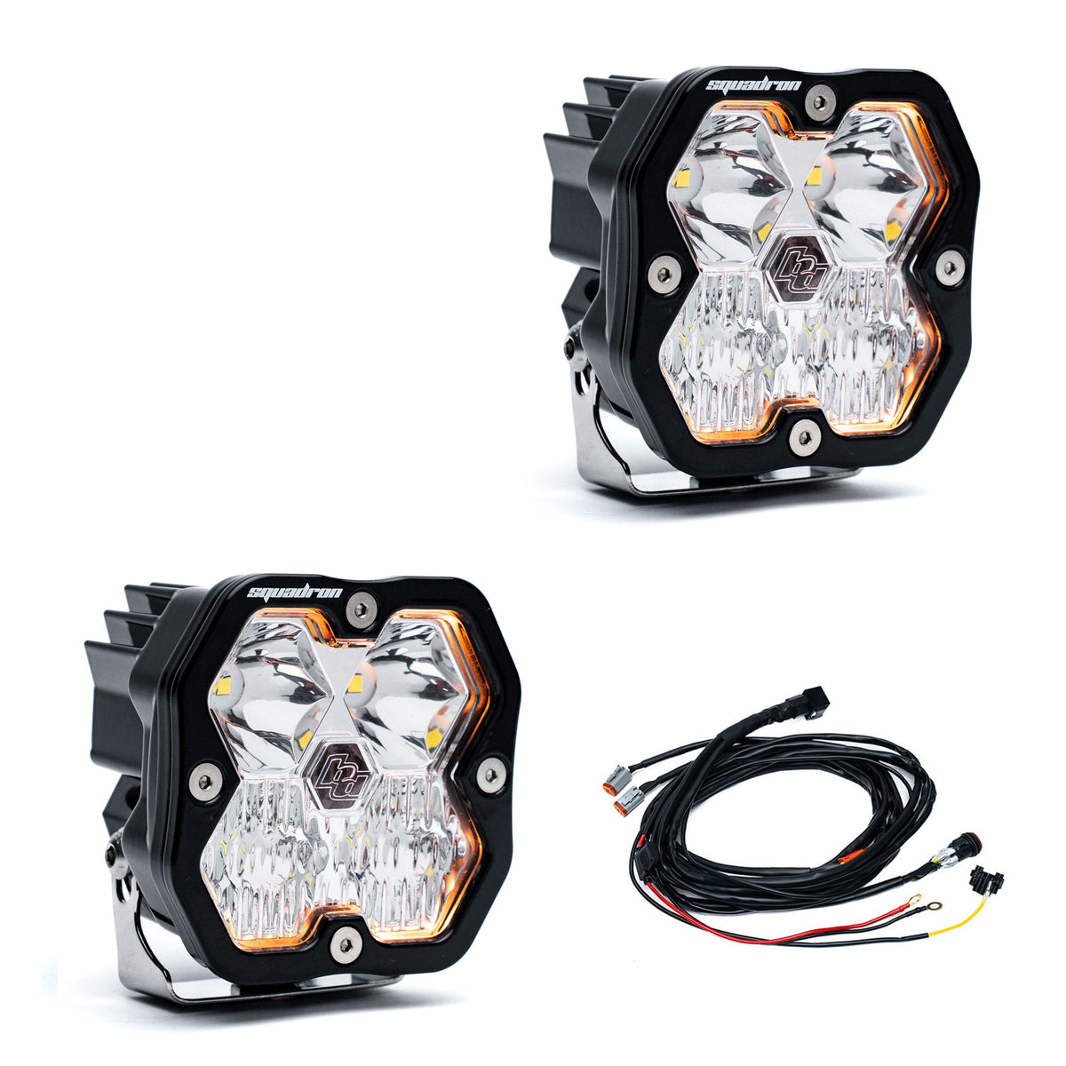 Baja Designs Squadron 2.0 Sport pair — Driving/Combo, Clear, with harness