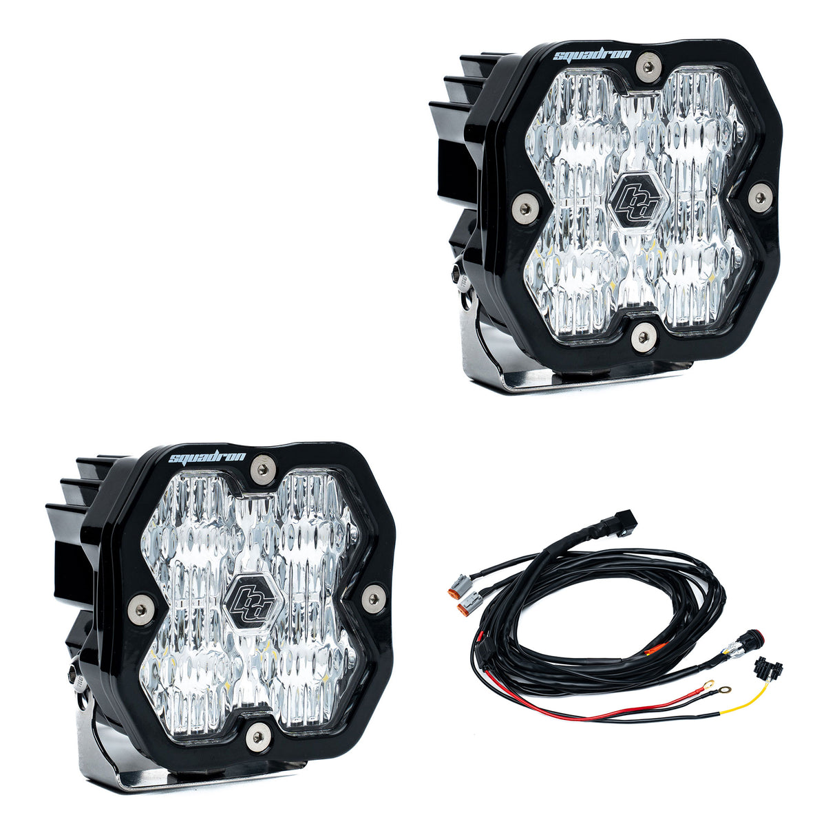 Baja Designs Squadron 2.0 Sport pair — Wide Cornering, Clear, with harness