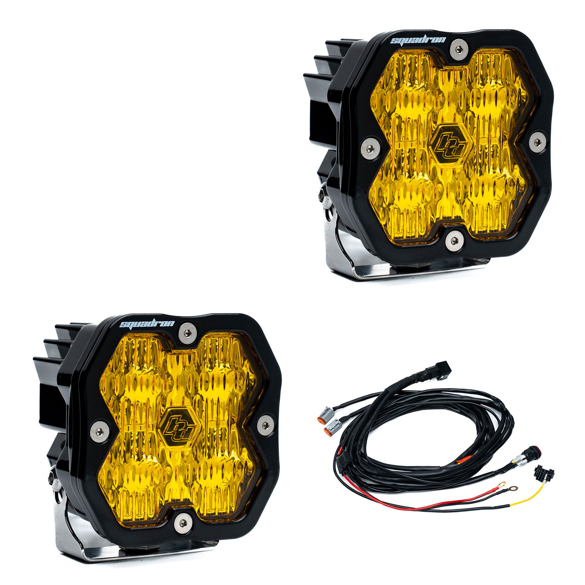 Baja Designs Squadron 2.0 Sport pair — Wide Cornering, Baja Amber, with harness