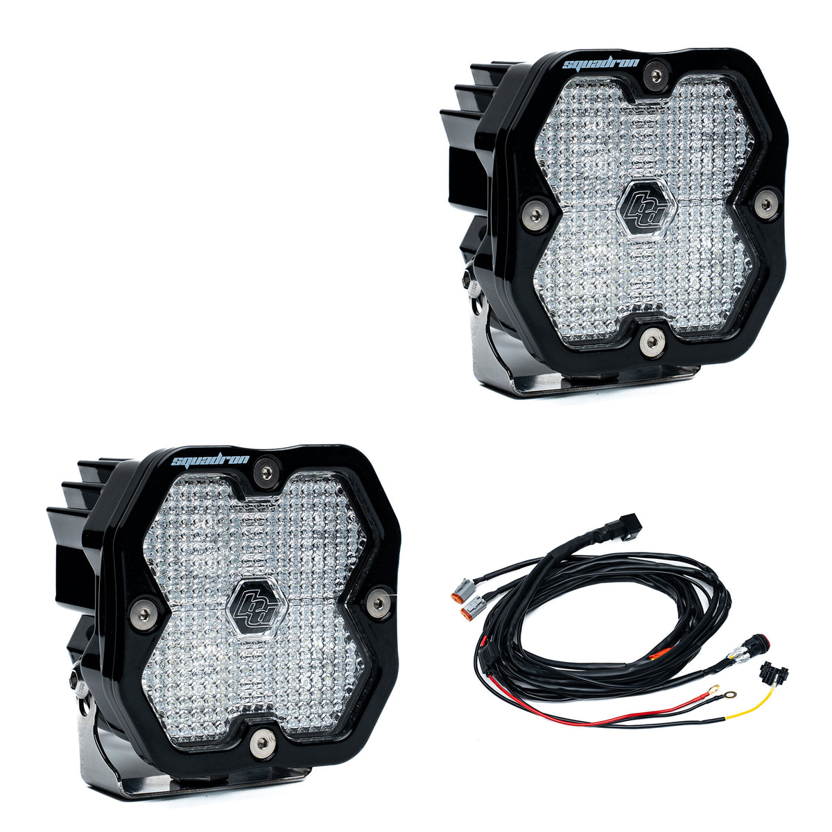Baja Designs Squadron 2.0 Sport pair — Work/Scene, Clear, with harness