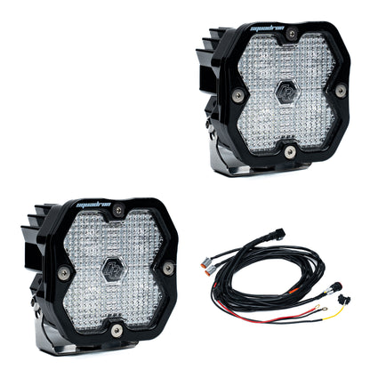 Baja Designs Squadron 2.0 Sport pair — Work/Scene, Clear, with harness