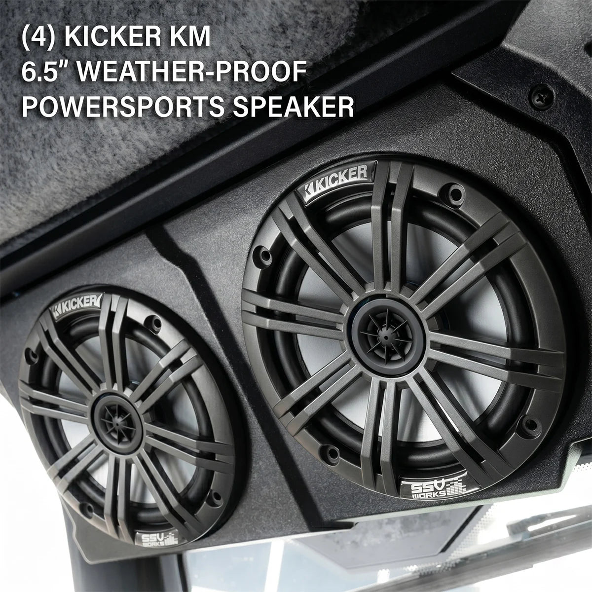 SSV Works 2018-2027 Can-Am Defender HD10 / 2026+ HD11 4-Speaker Overhead Sound Bar w/MRB4 and Kicker KM Speakers
