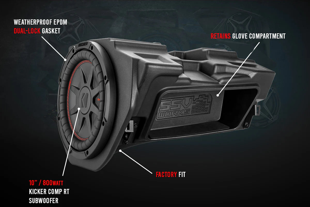 2014-2023 POLARIS RZR GLOVE-BOX 10" SUBWOOFER ENCLOSURE