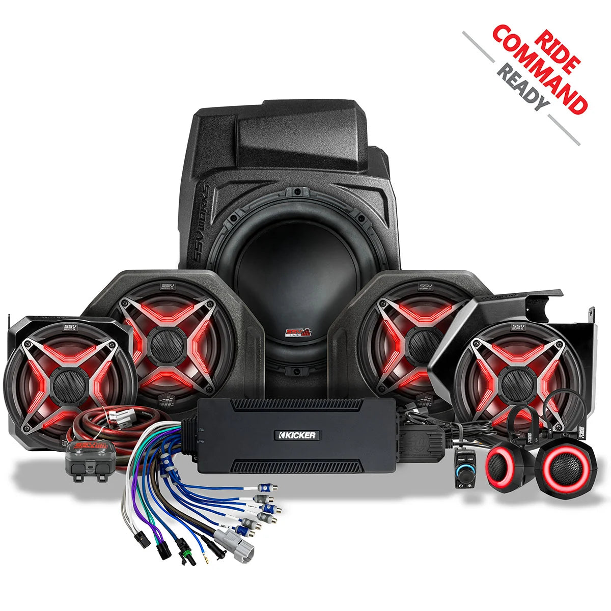 SSV Works 2025-2026 Polaris RZR Pro R / Pro S / Pro XP Phase-5 V-Spec 7-Speaker Plug-&-Play Kit for 7" Ride Command
