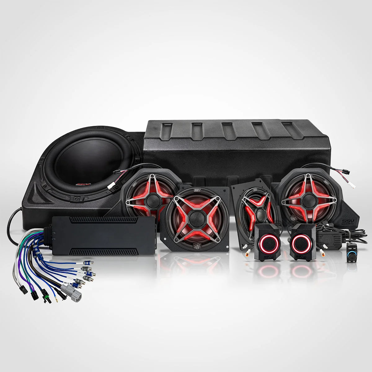 SSV Works 2024-2027 Polaris Xpedition ADV 5 & XP 5, 1800w 8-Speaker Phase-7 V-Spec Plug-&-Play Audio Kit For Ride Command