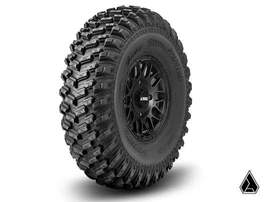STICKY XT WARIOR TIRES 32x10x15 on 15x7 ASSAULT INDUSTRIES HELLFIRE SATIN BLACK WHEELS 5/4.5 PATTERN