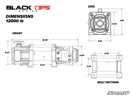 SuperATV Black Ops 12,000 lb. UTV/ATV Winch | Wireless Remote & Synthetic Rope