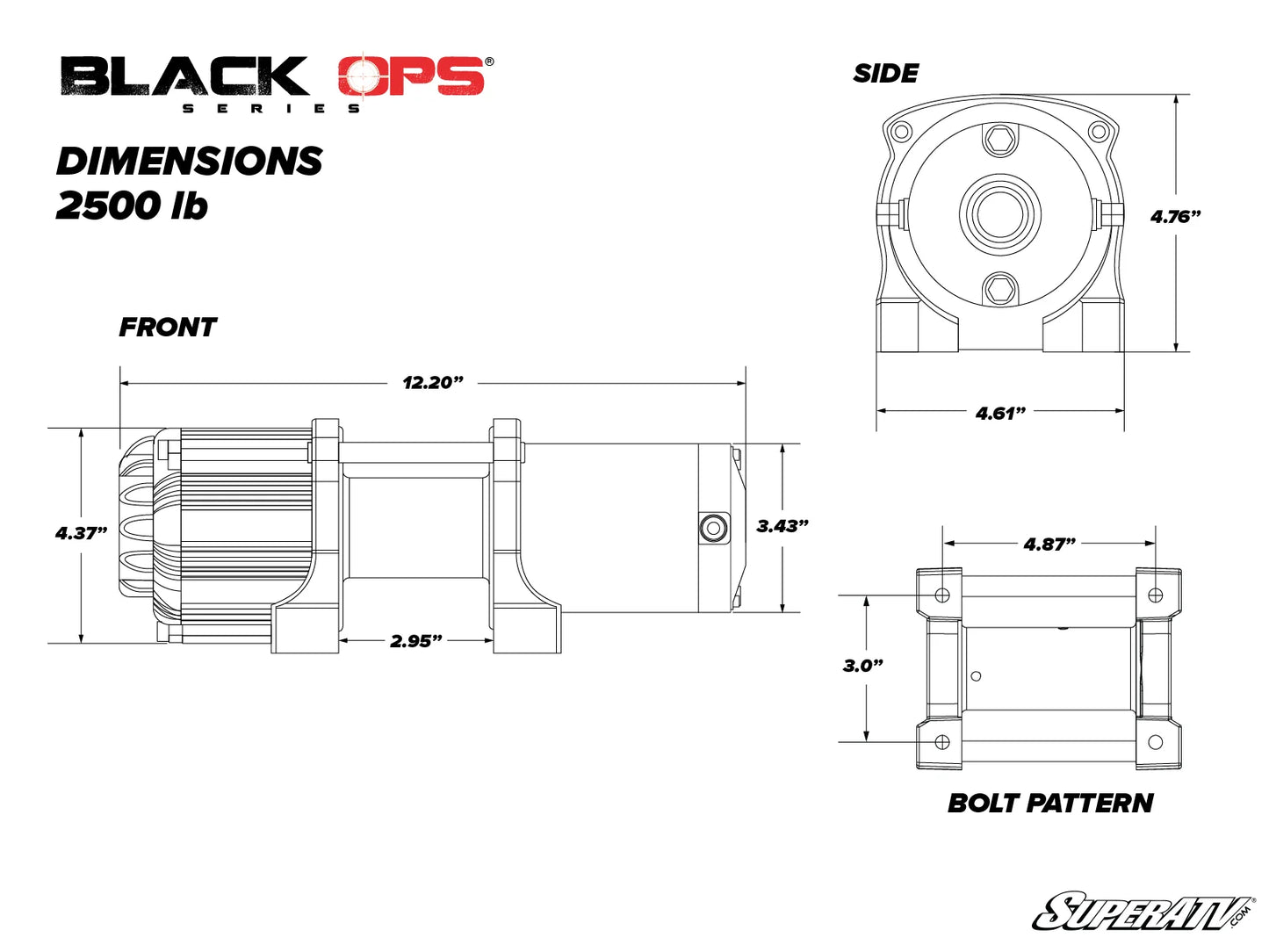 SuperATV Black Ops 2500 lb. UTV/ATV Winch | Wireless Remote & Synthetic Rope